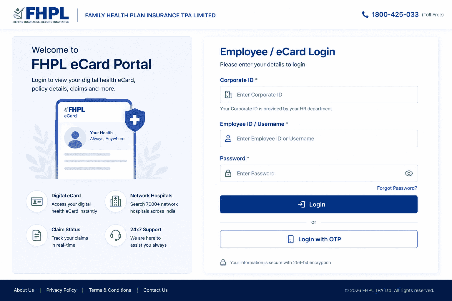 fhpl employee ecard login screen